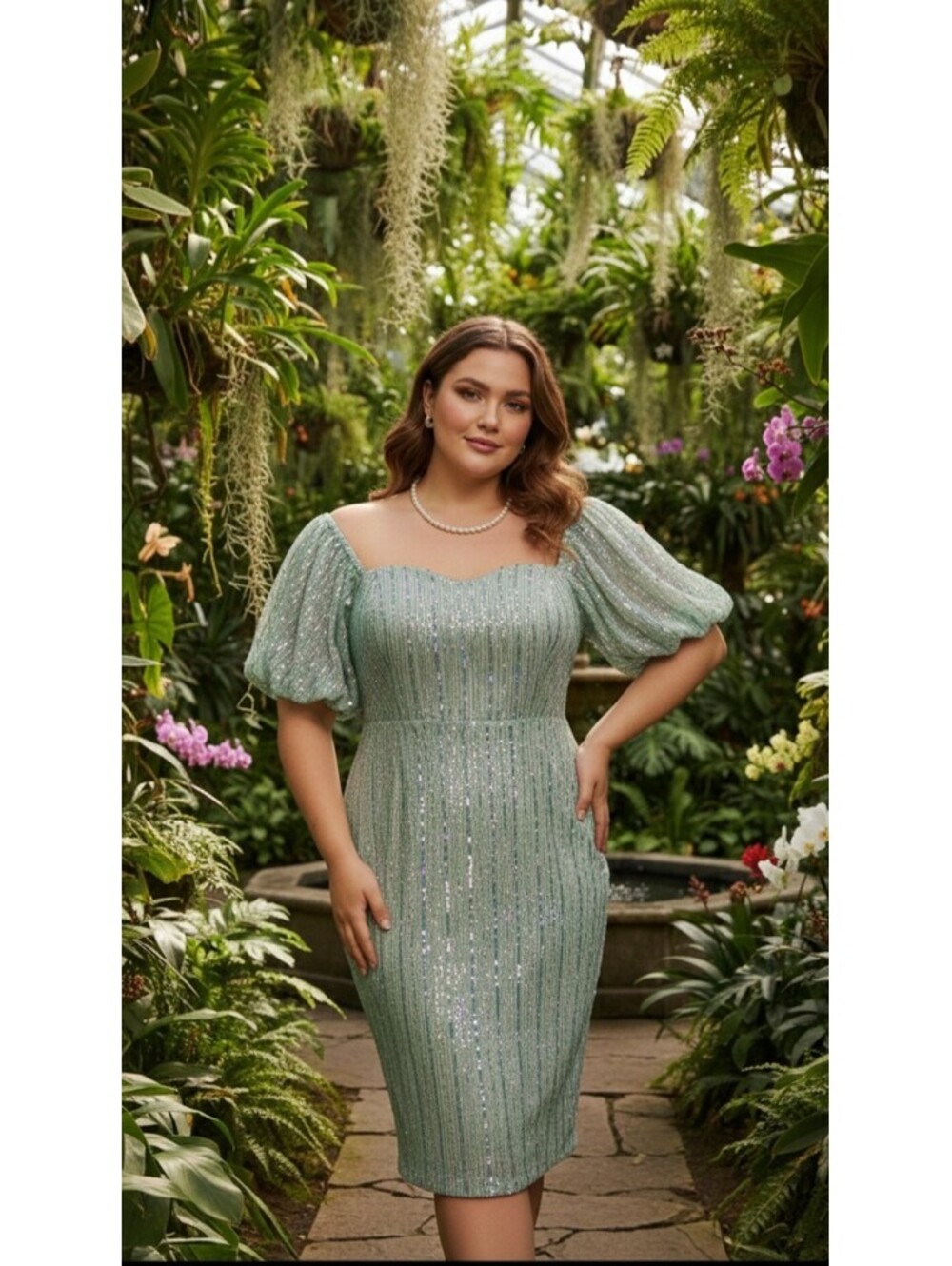 Mint Green Midi-Length Dress with a Sequined Iridescent, Best Fit 2/3x